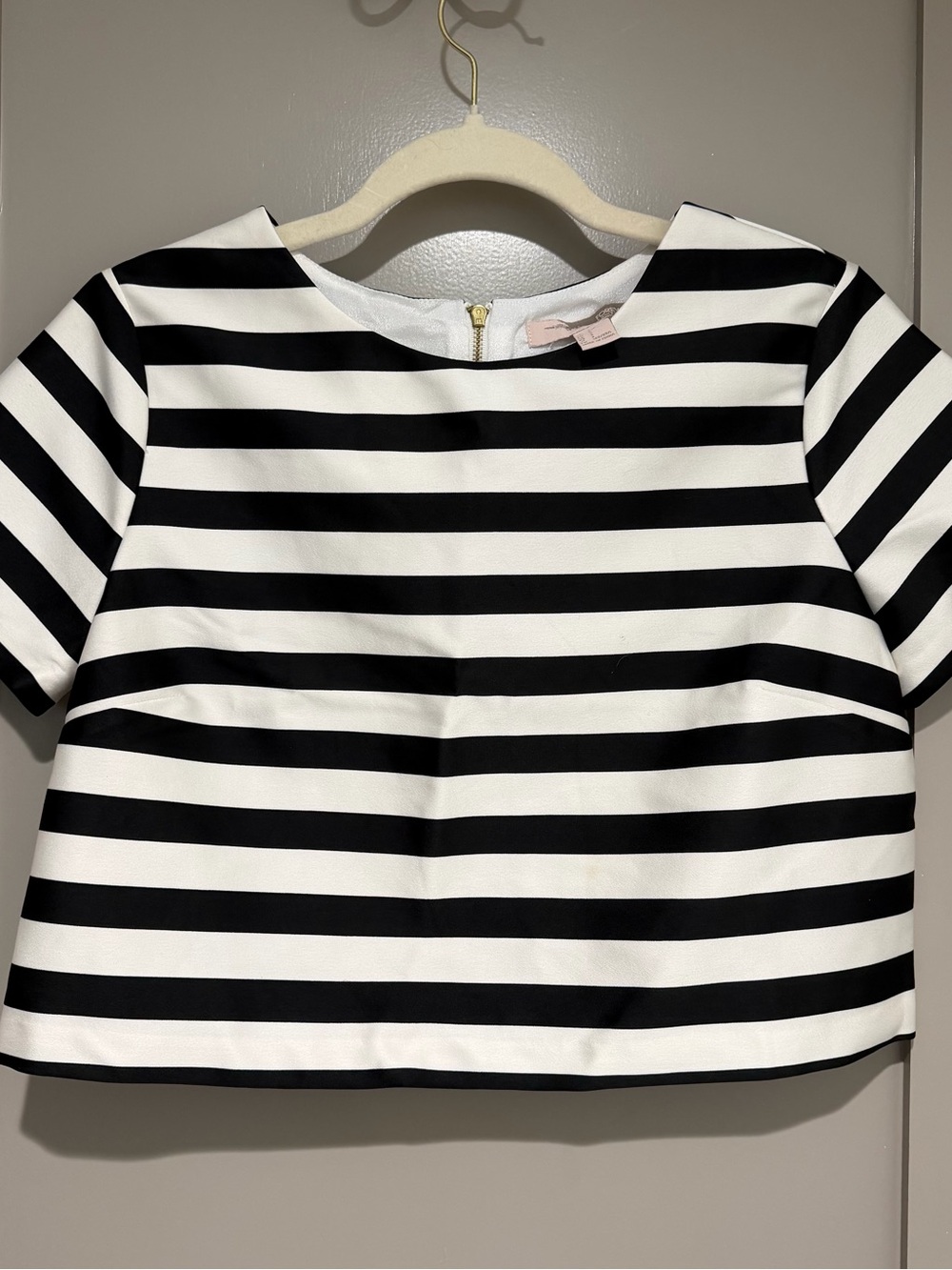 Forever 21 Black and White Striped Crop Top with Back Zip